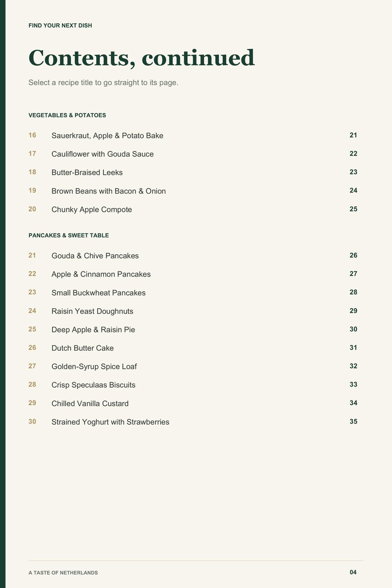 Actual PDF page 4 from A Taste of Netherlands: Contents, page 2.