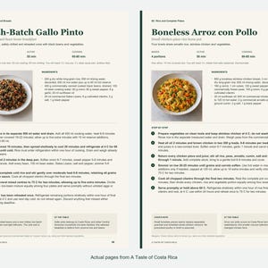 Two actual recipe pages from A Taste of Costa Rica.