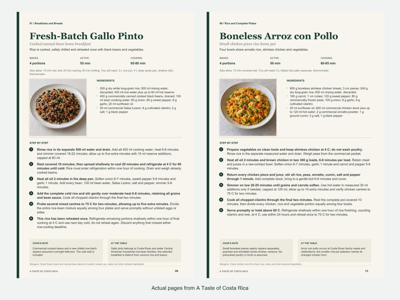 Two actual recipe pages from A Taste of Costa Rica.