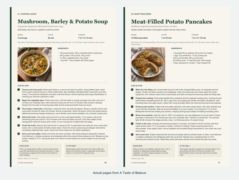 Two actual recipe pages from A Taste of Belarus.