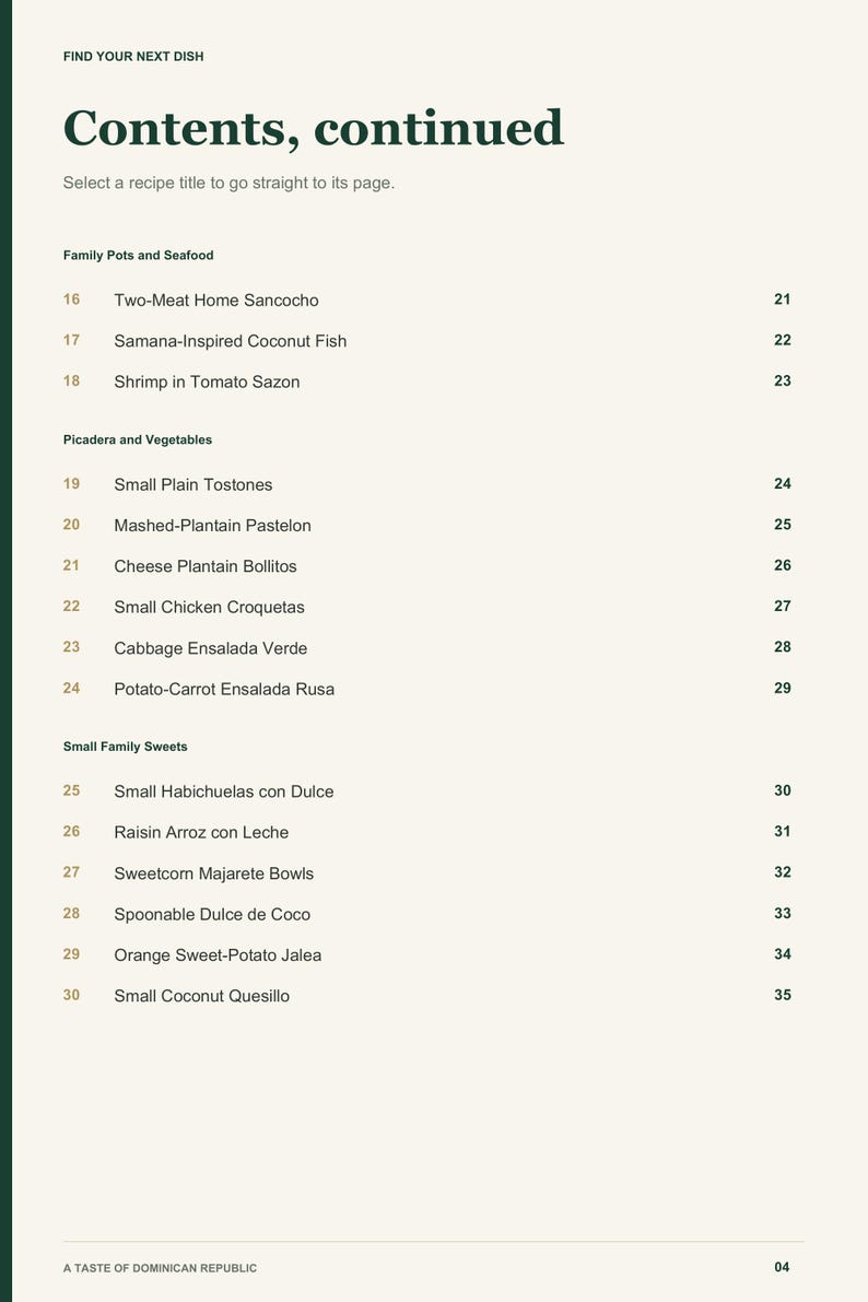 Actual PDF page 4 from A Taste of Dominican Republic: Contents, page 2.