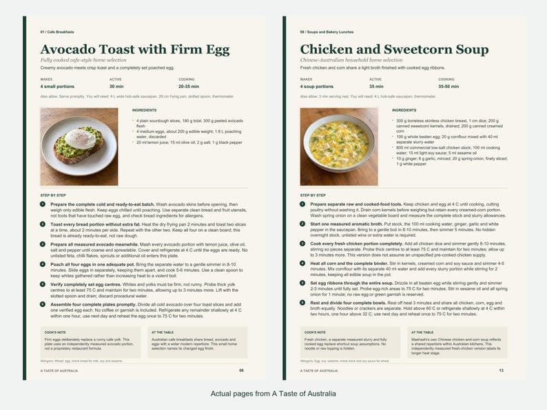 Two actual recipe pages from A Taste of Australia.