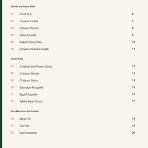 Actual PDF page 3 from A Taste of Mauritius: Contents, page 1.