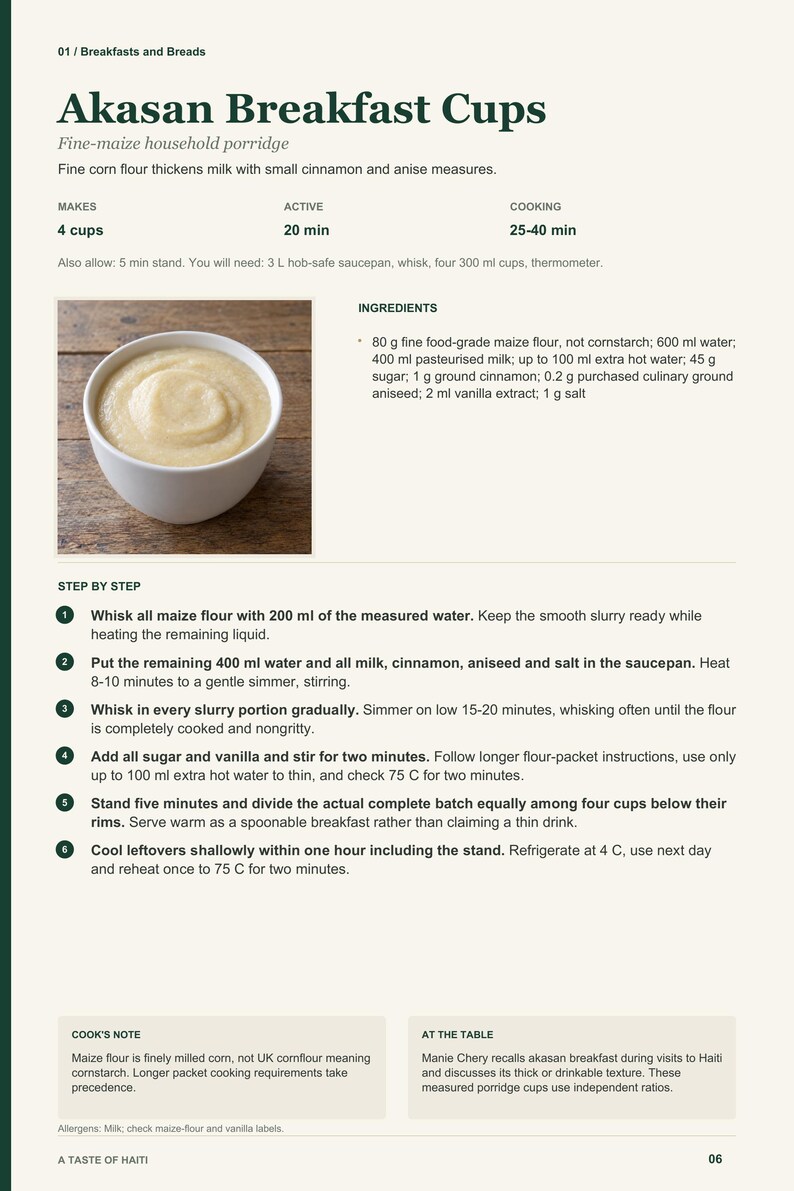 Actual PDF page 6 from A Taste of Haiti: Akasan Breakfast Cups recipe page.