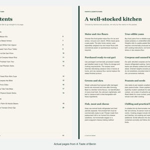 Actual contents and kitchen-notes pages from A Taste of Benin.