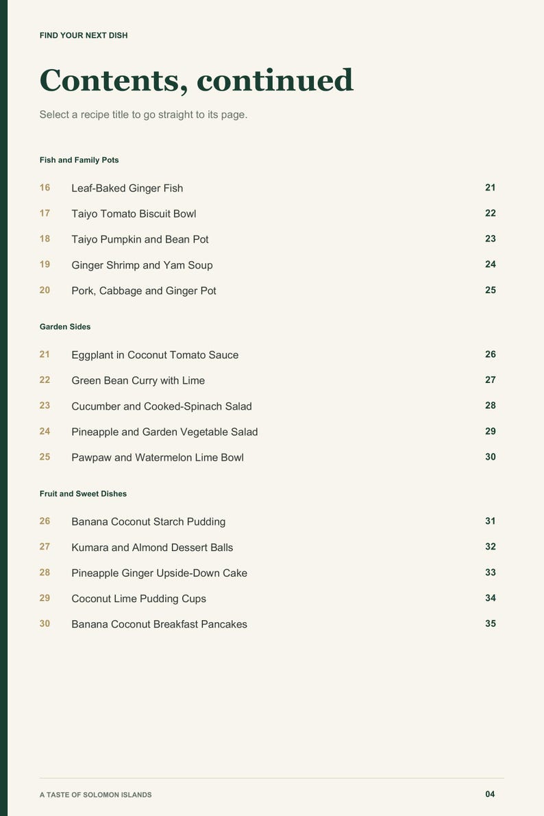 Actual PDF page 4 from A Taste of Solomon Islands: Contents, page 2.