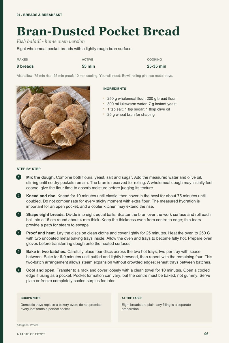 Actual PDF page 6 from A Taste of Egypt: Bran-Dusted Pocket Bread recipe page.