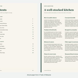 Actual contents and kitchen-notes pages from A Taste of Malaysia.