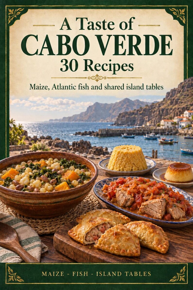 Actual cover of the A Taste of Cabo Verde PDF cookbook.