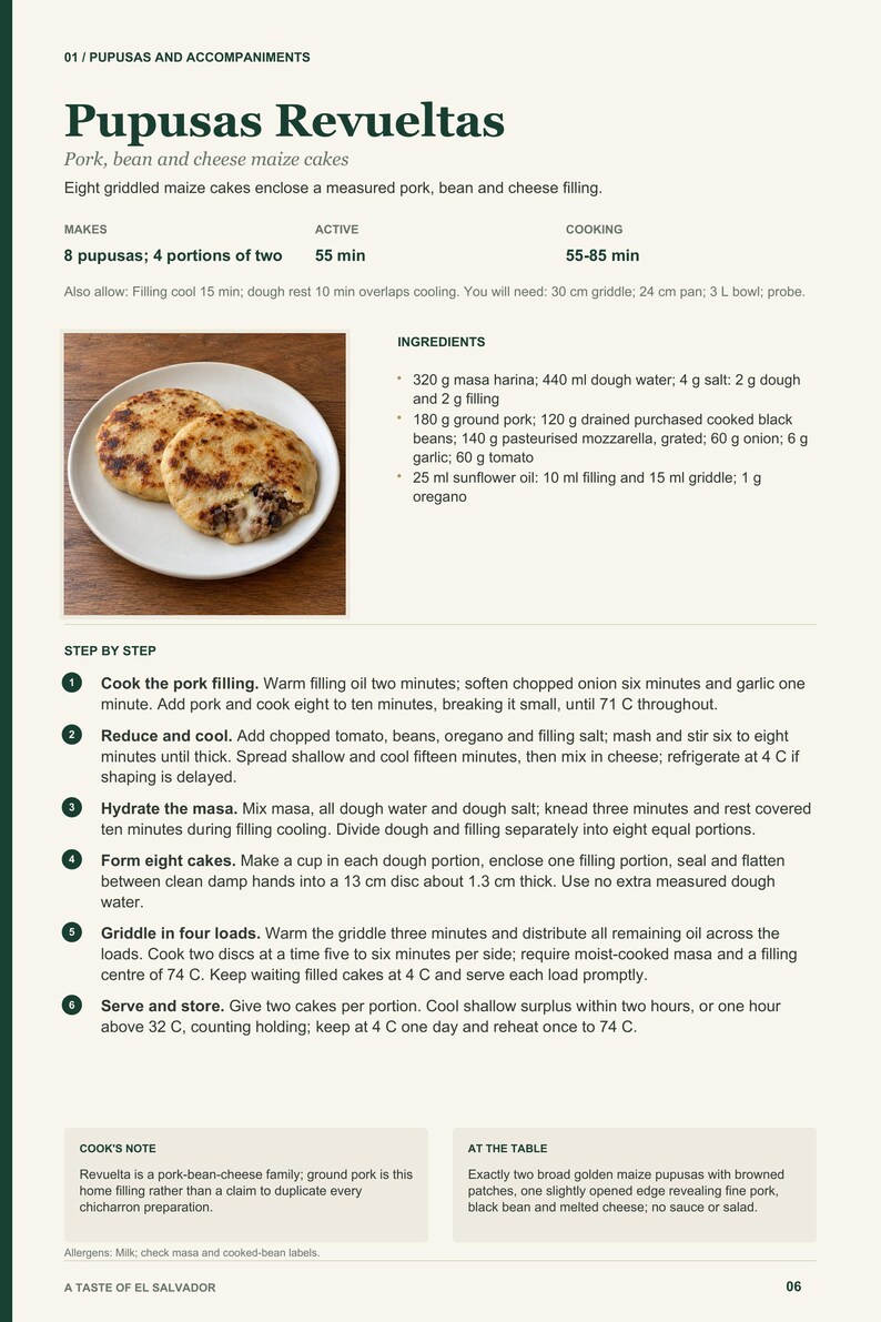 Actual PDF page 6 from A Taste of El Salvador: Pupusas Revueltas recipe page.