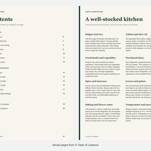 Actual contents and kitchen-notes pages from A Taste of Lebanon.