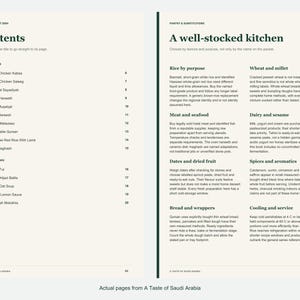 Actual contents and kitchen-notes pages from A Taste of Saudi Arabia.