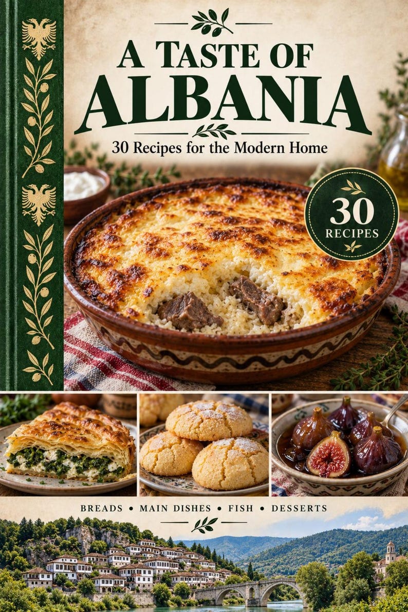 Actual cover of the A Taste of Albania PDF cookbook.