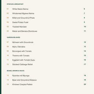 Actual PDF page 3 from A Taste of Malawi: Contents, page 1.