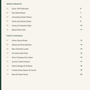 Actual PDF page 3 from A Taste of Ethiopia: Contents, page 1.