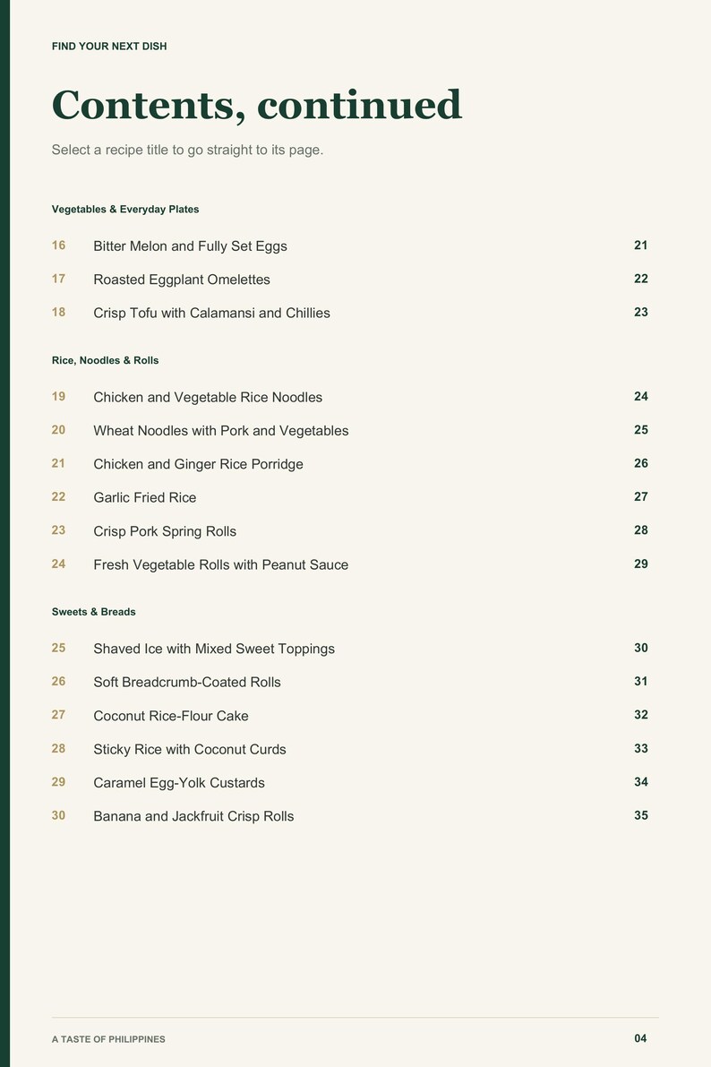 Actual PDF page 4 from A Taste of Philippines: Contents, page 2.