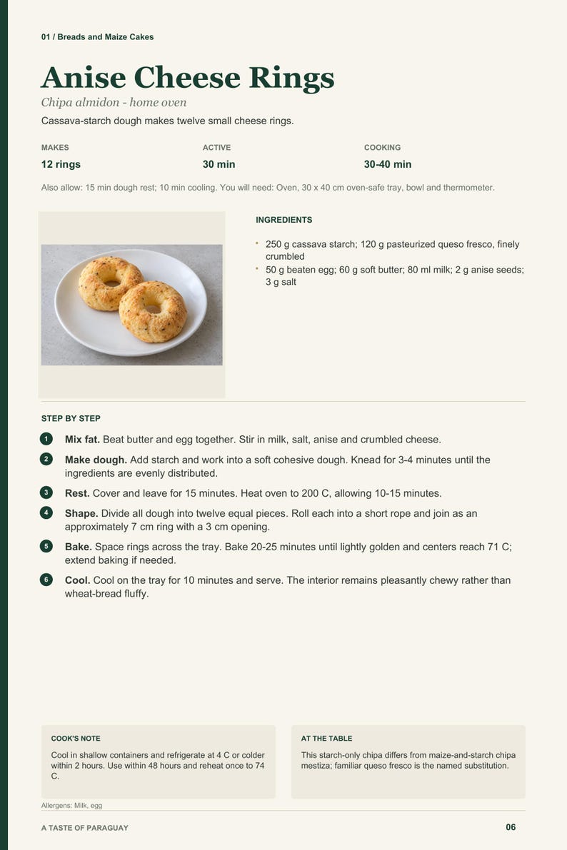 Actual PDF page 6 from A Taste of Paraguay: Anise Cheese Rings recipe page.