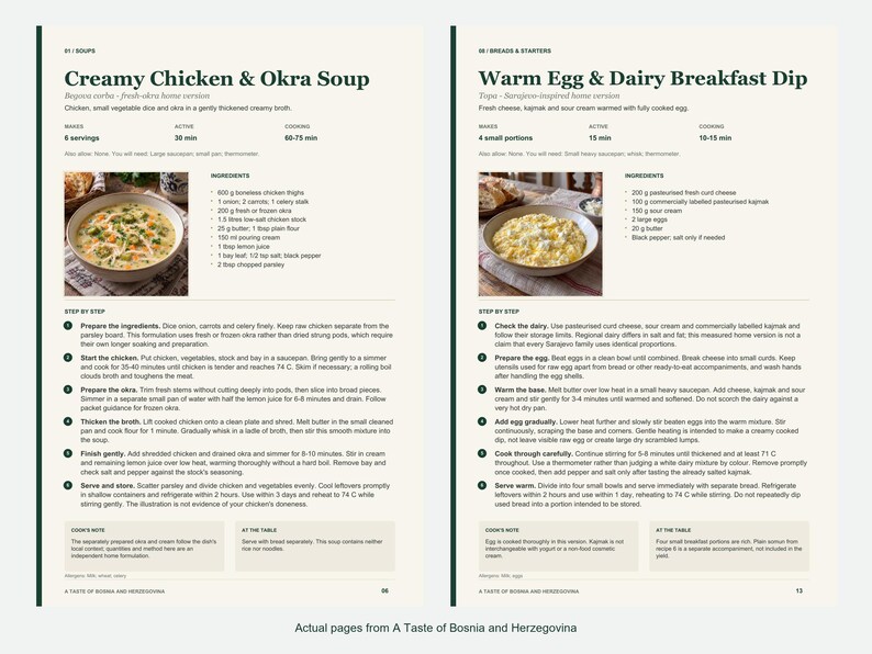 Two actual recipe pages from A Taste of Bosnia and Herzegovina.