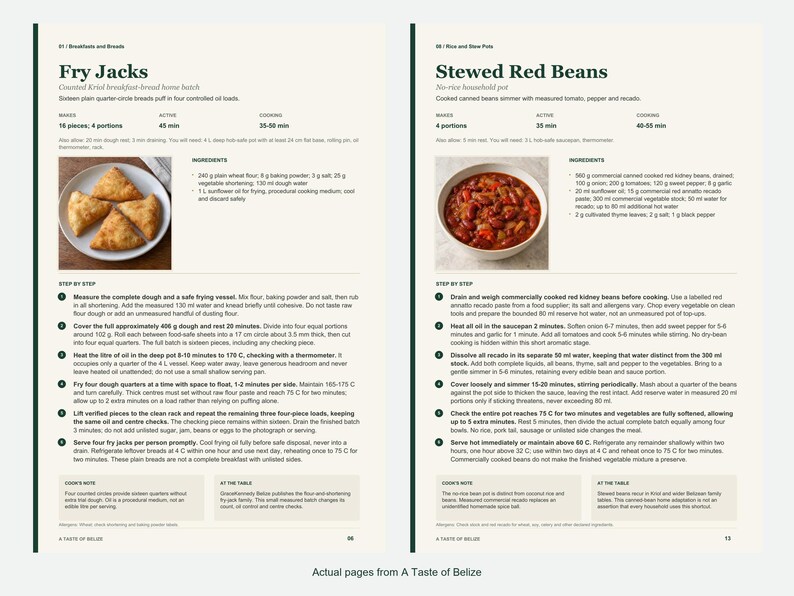 Two actual recipe pages from A Taste of Belize.