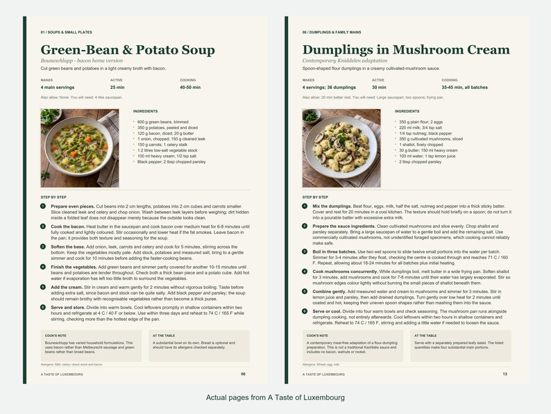 Two actual recipe pages from A Taste of Luxembourg.