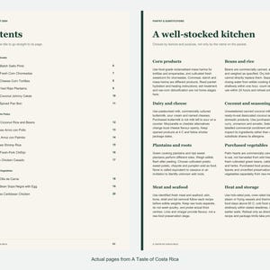 Actual contents and kitchen-notes pages from A Taste of Costa Rica.