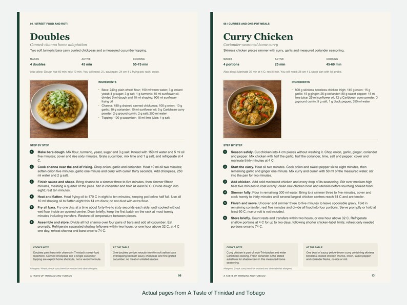 Two actual recipe pages from A Taste of Trinidad and Tobago.