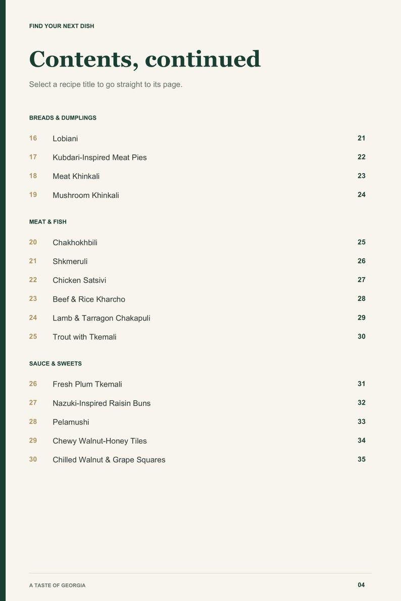 Actual PDF page 4 from A Taste of Georgia: Contents, page 2.