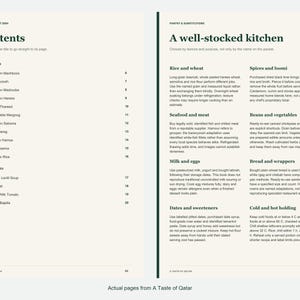 Actual contents and kitchen-notes pages from A Taste of Qatar.