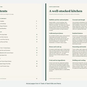 Actual contents and kitchen-notes pages from A Taste of Saint Kitts and Nevis.
