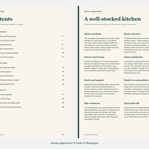 Actual contents and kitchen-notes pages from A Taste of Nicaragua.