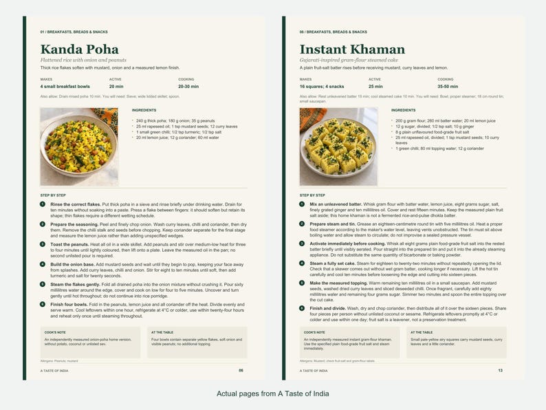 Two actual recipe pages from A Taste of India.