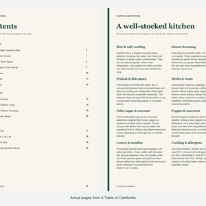 Actual contents and kitchen-notes pages from A Taste of Cambodia.