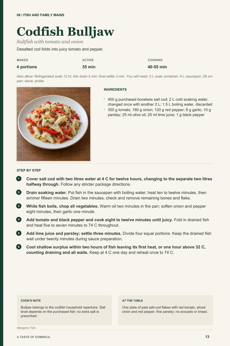Actual PDF page 13 from A Taste of Dominica: Codfish Bulljaw recipe page.