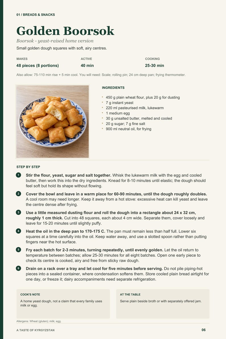 Actual PDF page 6 from A Taste of Kyrgyzstan: Golden Boorsok recipe page.