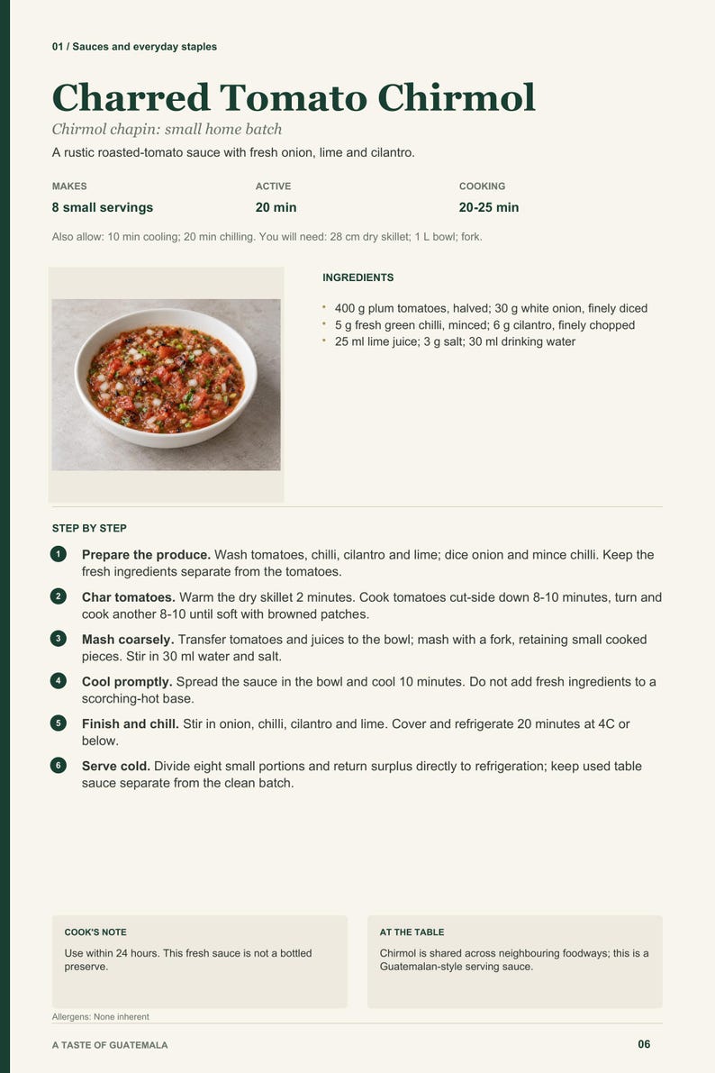 Actual PDF page 6 from A Taste of Guatemala: Charred Tomato Chirmol recipe page.