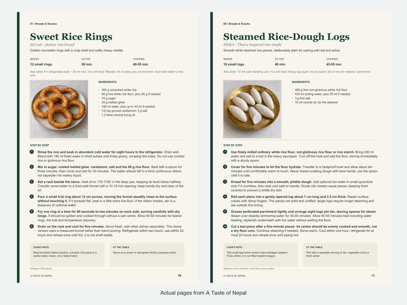Two actual recipe pages from A Taste of Nepal.