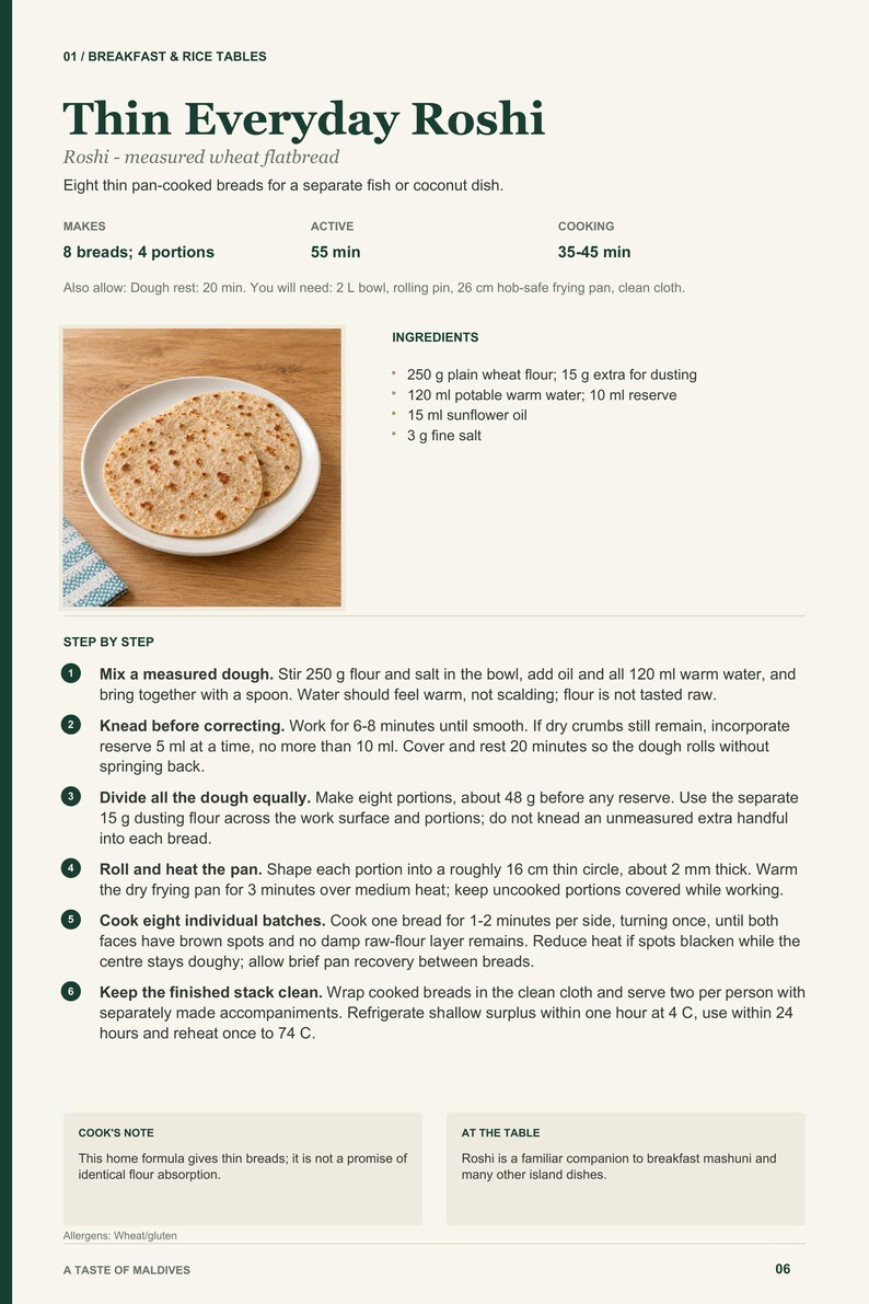 Actual PDF page 6 from A Taste of Maldives: Thin Everyday Roshi recipe page.