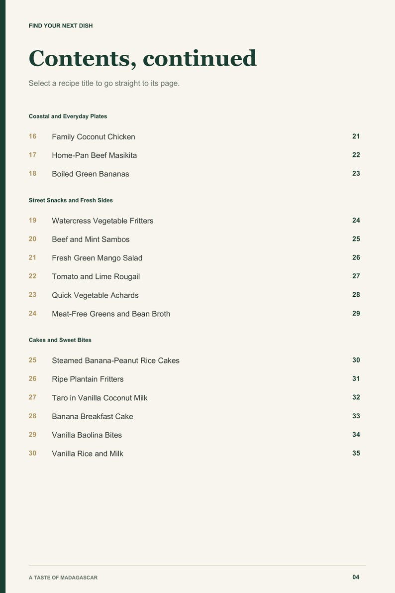 Actual PDF page 4 from A Taste of Madagascar: Contents, page 2.