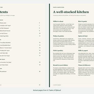 Actual contents and kitchen-notes pages from A Taste of Djibouti.