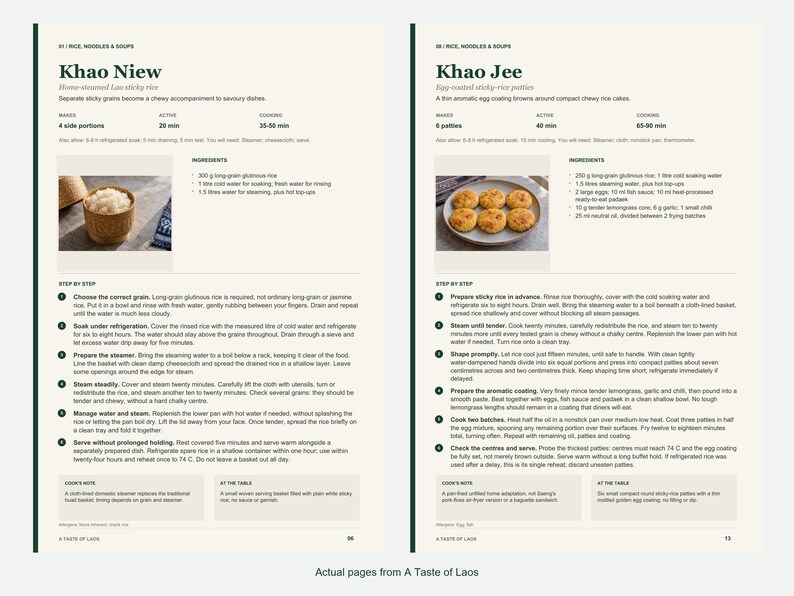 Two actual recipe pages from A Taste of Laos.