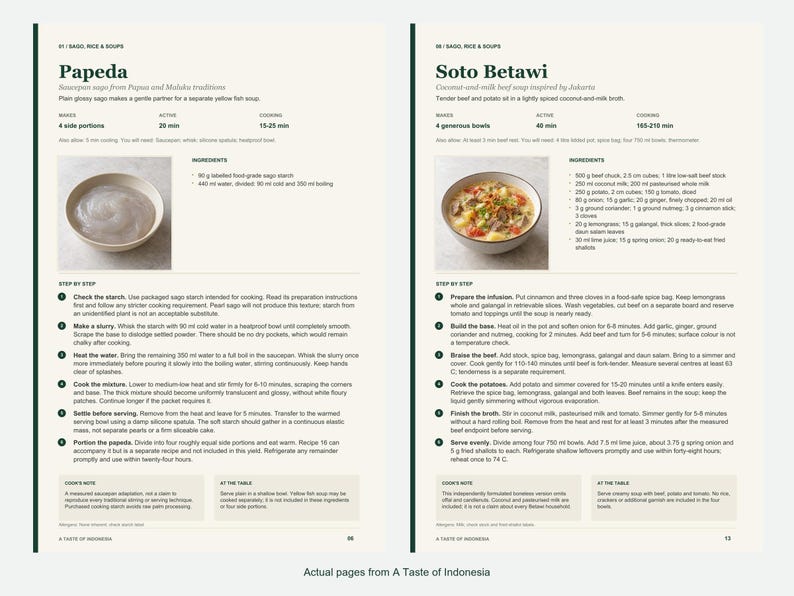 Two actual recipe pages from A Taste of Indonesia.