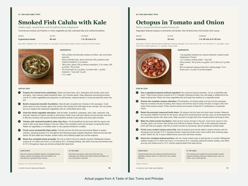 Two actual recipe pages from A Taste of Sao Tome and Principe.