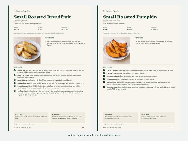 Two actual recipe pages from A Taste of Marshall Islands.