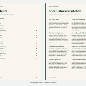 Actual contents and kitchen-notes pages from A Taste of Sri Lanka.