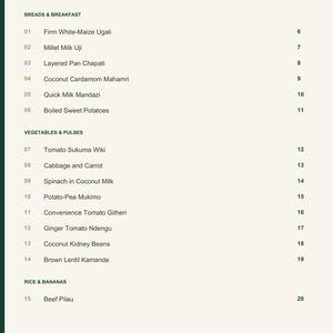 Actual PDF page 3 from A Taste of Kenya: Contents, page 1.