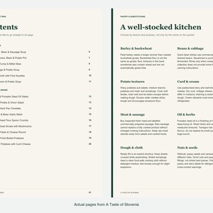 Actual contents and kitchen-notes pages from A Taste of Slovenia.