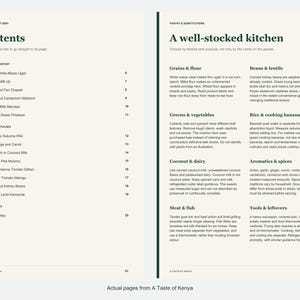 Actual contents and kitchen-notes pages from A Taste of Kenya.