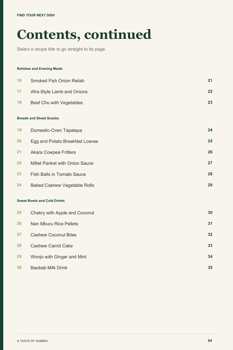 Actual PDF page 4 from A Taste of Gambia: Contents, page 2.