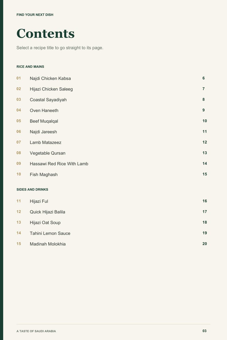 Actual PDF page 3 from A Taste of Saudi Arabia: Contents, page 1.