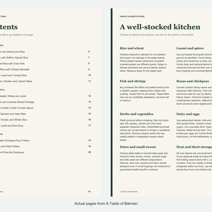 Actual contents and kitchen-notes pages from A Taste of Bahrain.